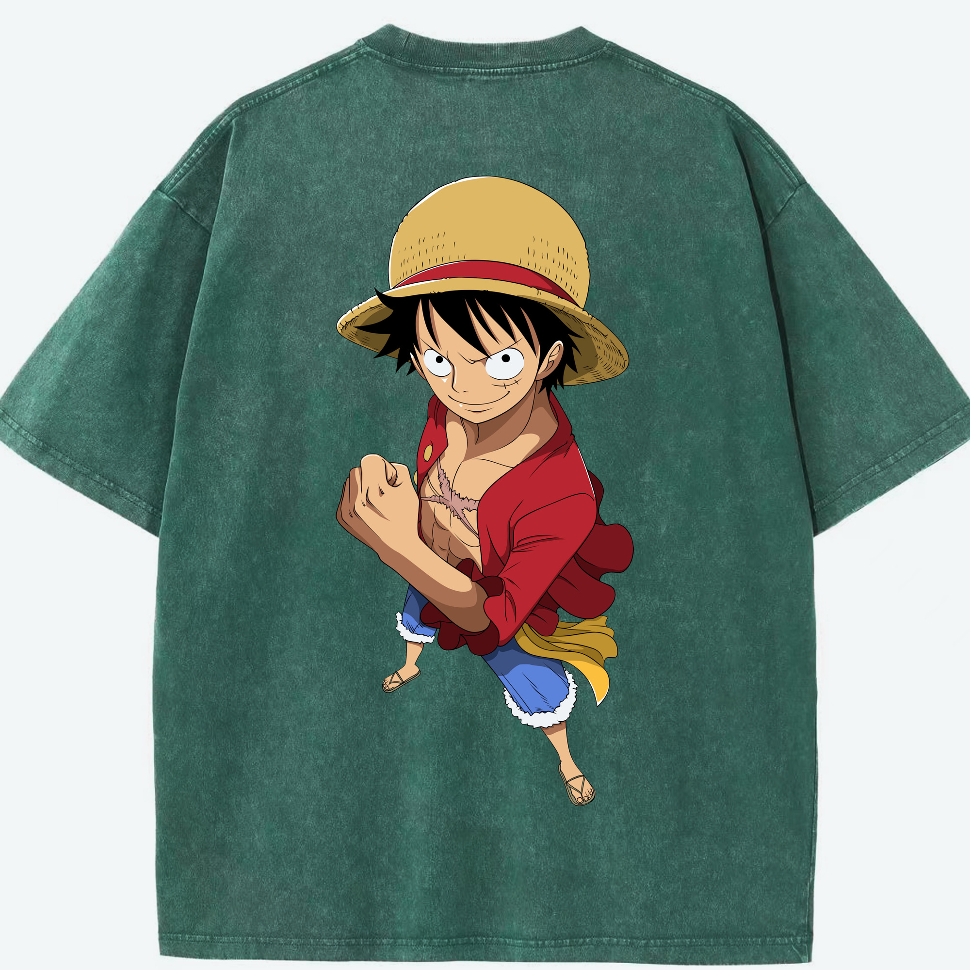 ワンピース モンキー・D・ルフィ ONE PIECE Monkey D. Luffy 綿100% ヴィンテージ風 半袖Tシャツ（背面プリント）